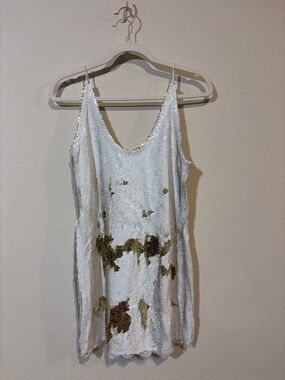 Free People White Sequin Mini Dress with Gold Accents